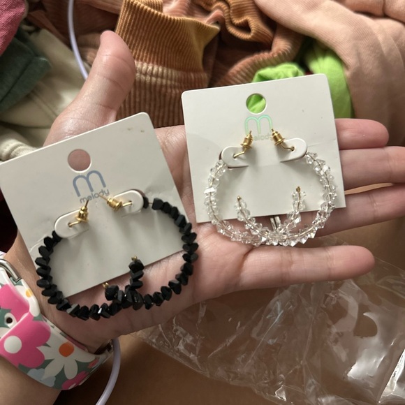 Melody Black and Clear Beaded Hoop Earrings - Picture 1 of 2